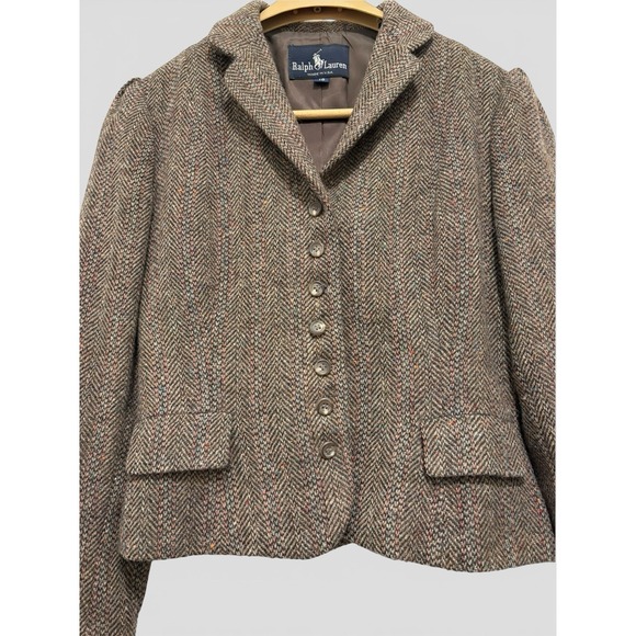 Vintage 90s Ralph Lauren Tweed Blazer Made in USA Size 10 Herringbone Wool - Picture 3 of 8